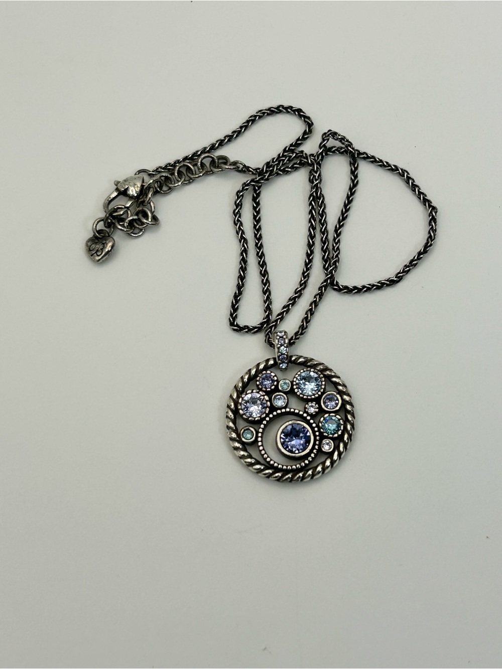 Brighton Halo Necklace Silver Plated 18" Blue Purple Crystals Round Pendant - Picture 4 of 10